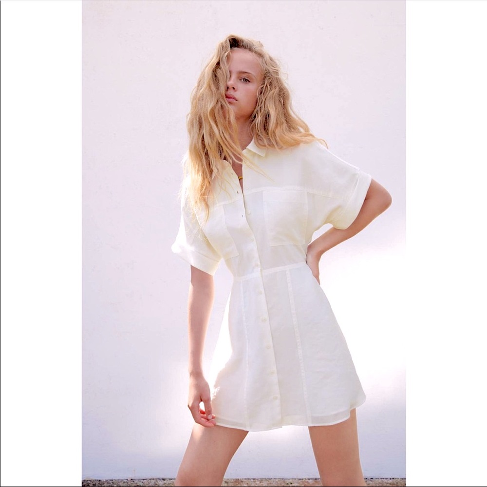 Zara White Lyocell Shirt Dress